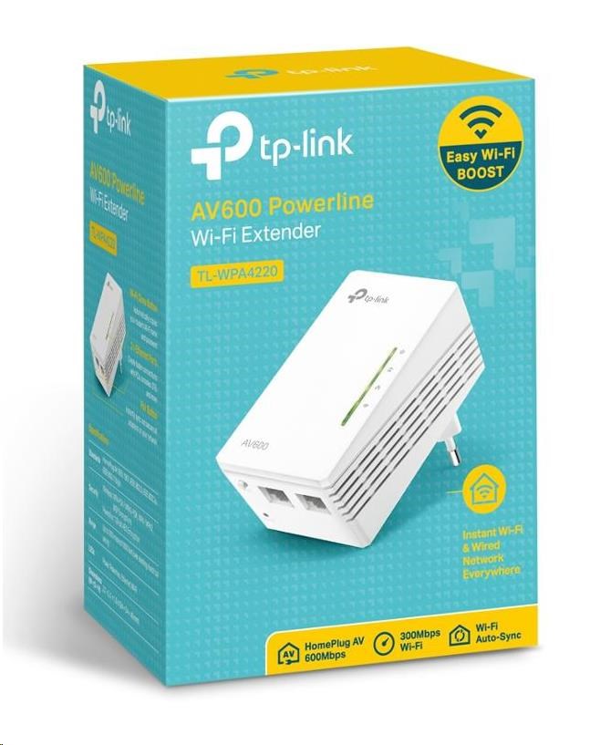TP-Link TL-WPA4220 WiFi4 powerline adaptér repeater (N300,  AV600, 2x100Mb/ s, HomePlug AV2)3 