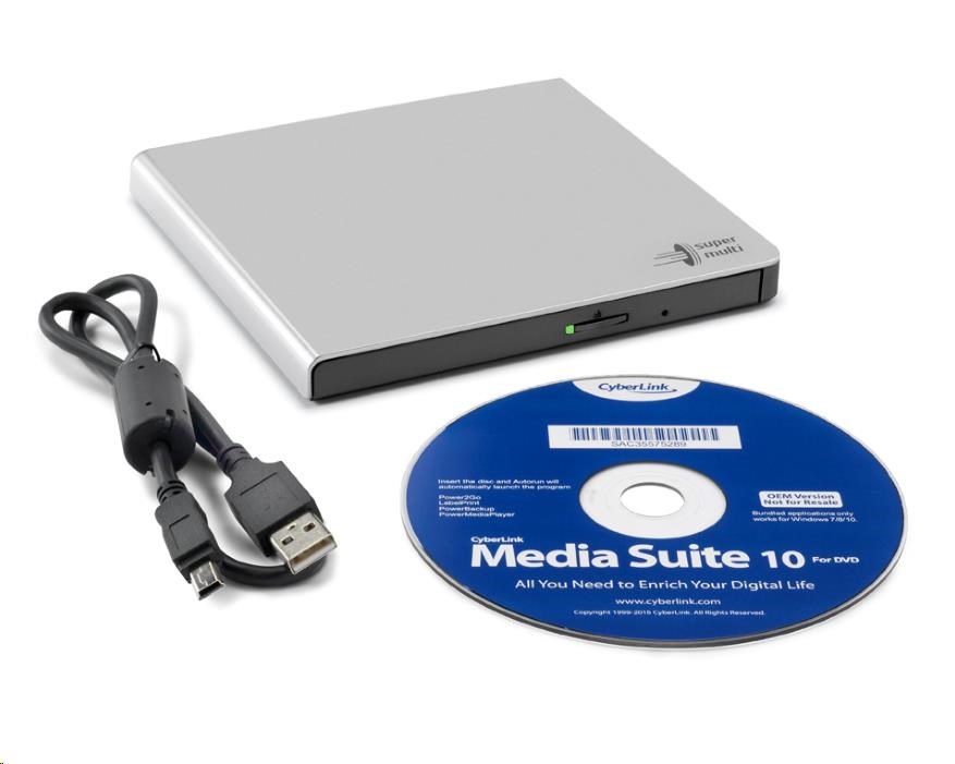 HITACHI LG - externá mechanika DVD-W/ CD-RW/ DVD±R/ ±RW/ RAM GP57ES40,  Slim,  Silver,  box+SW0 