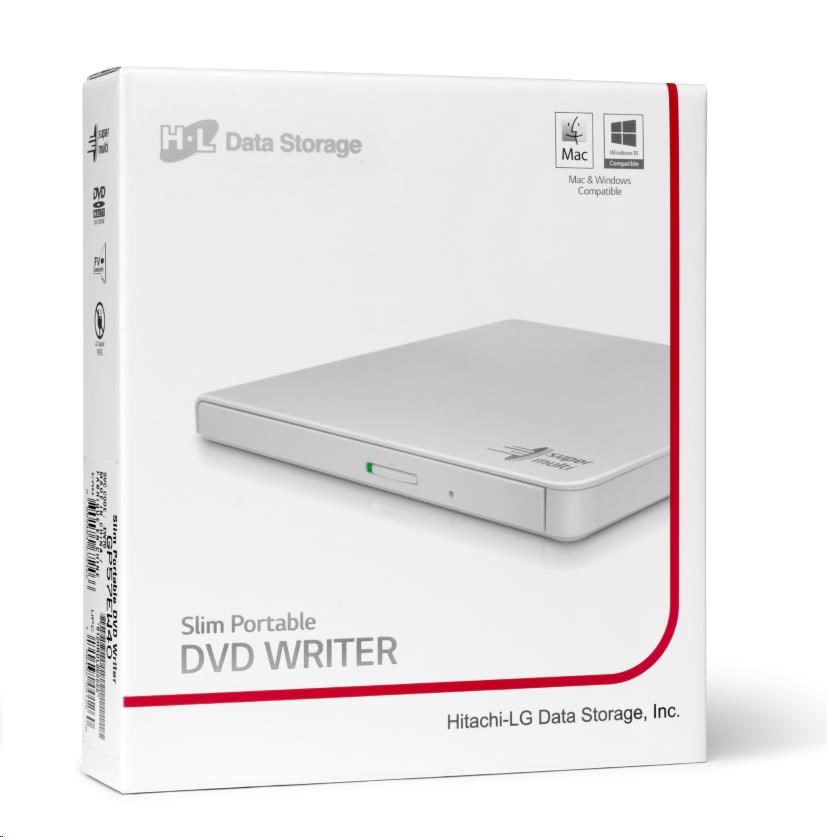 HITACHI LG - externá mechanika DVD-W/CD-RW/DVD±R/±RW/RAM GP57EW40, Slim, biela, krabica+SW4 
