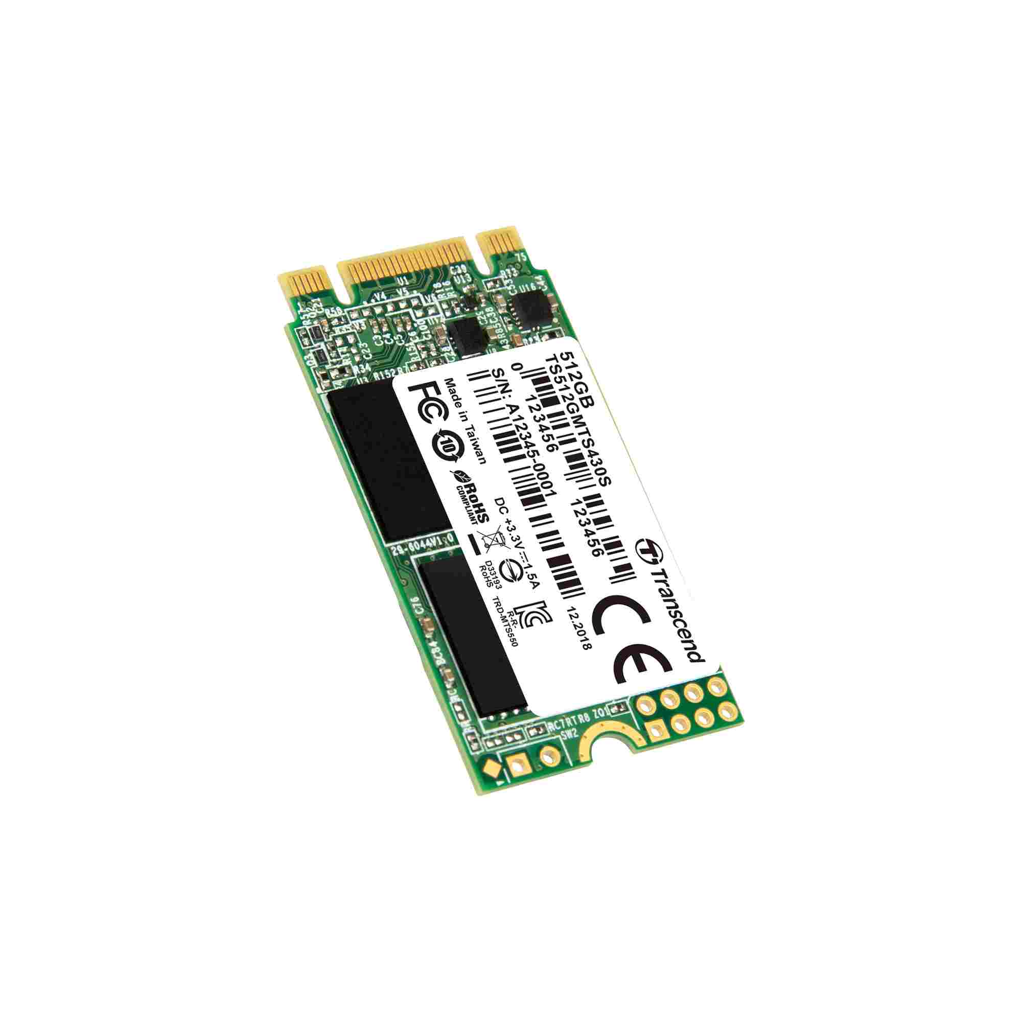 TRANSCEND Industrial SSD MTS430S 512GB, M.2 2242, SATA III 6 Gb/s, TLC1 
