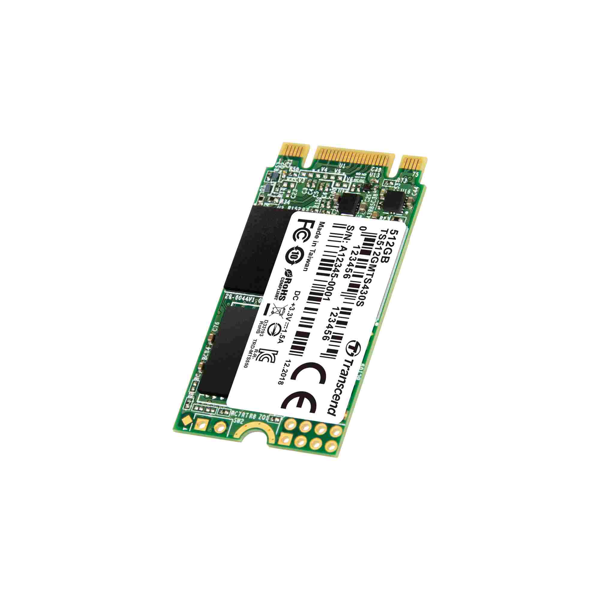 TRANSCEND Industrial SSD MTS430S 512GB, M.2 2242, SATA III 6 Gb/s, TLC2 