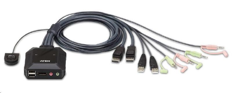 ATEN 2-portový DisplayPort KVM s káblovým prepínačom,  zvuk0 