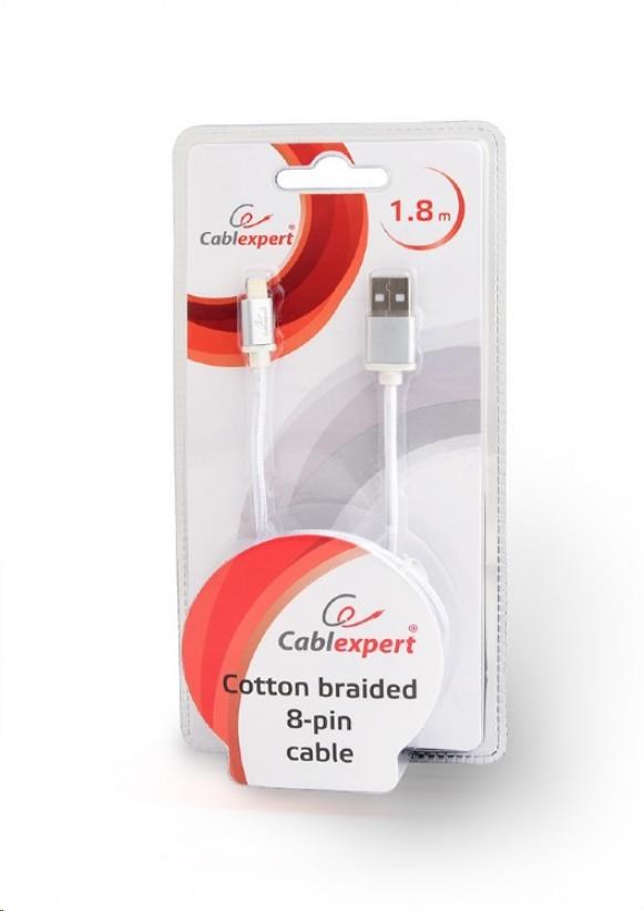 GEMBIRD CABLEXPERT USB 2.0 Nabíjací a synchronizačný kábel Lightning (IP5 a vyšší),  opletený,  1, 8 m,  strieborný,  lesklý2 