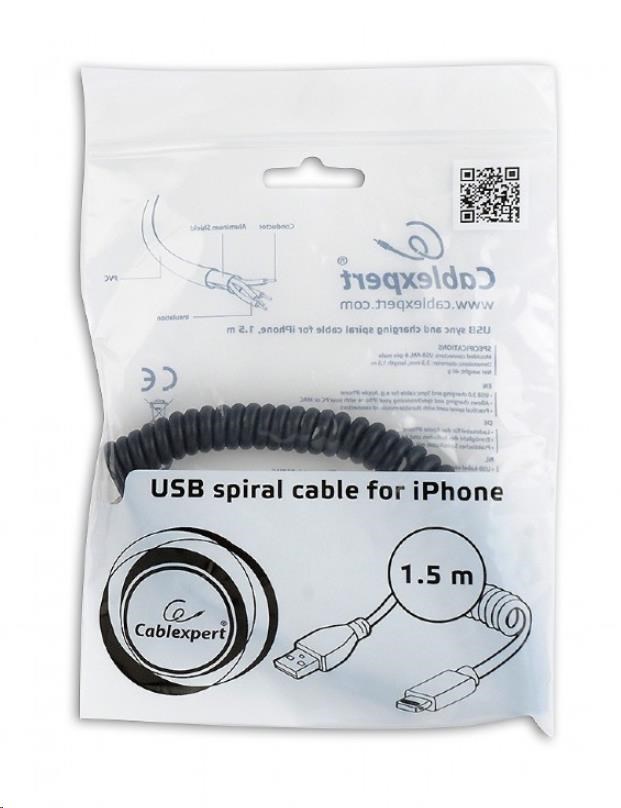 GEMBIRD kábel CABLEXPERT USB A samec/ svetelný samec,  1, 5 m,  čierny,  krútený2 