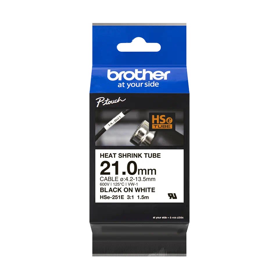 BROTHER HSE-251 Labelling Supplies,  23.6mm Black on White Heat Shrink Tube0 