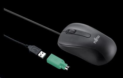 FUJITSU myš M530 USB - 1200dpi Laser Mouse Combo - redukce USB PS2, 3 button Wheel Mouse with Tilt-Wheel-Function -ČERNÁ0 
