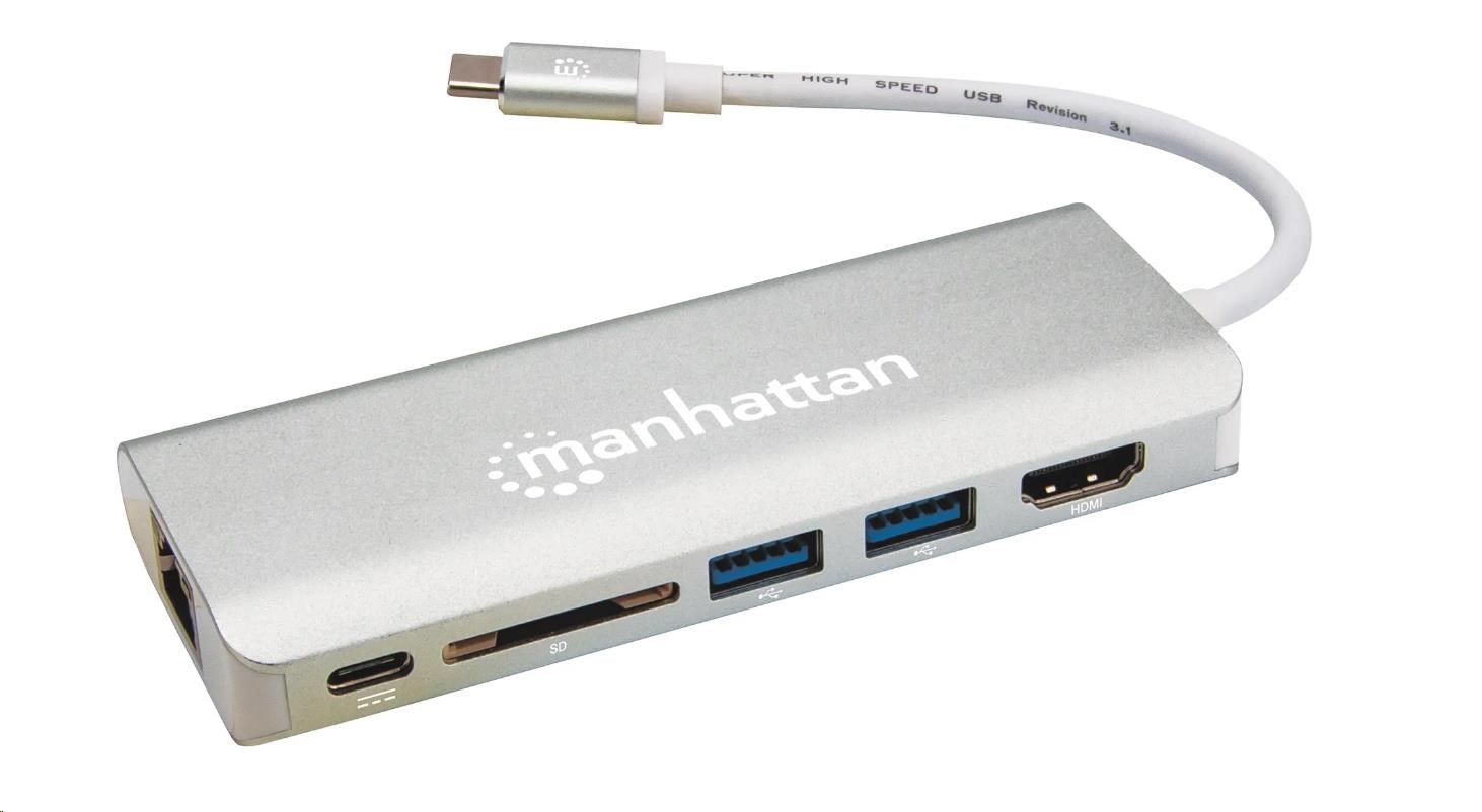 MANHATTAN Dokovacia stanica USB-C Multiport na HDMI, USB 3.0, USB-C, RJ45, čítačka kariet0 