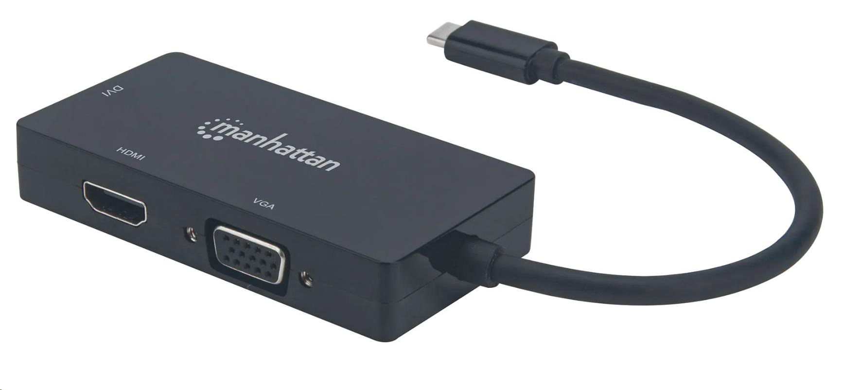 MANHATTAN Adaptér - Prevodník A/ V USB-C 3v1 (HDMI,  VGA,  DVI)0 