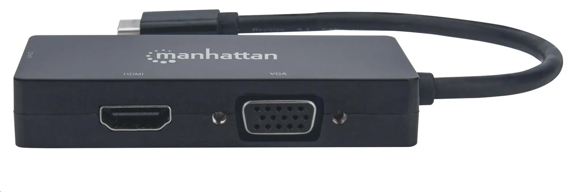 MANHATTAN Adaptér - Prevodník A/ V USB-C 3v1 (HDMI,  VGA,  DVI)4 