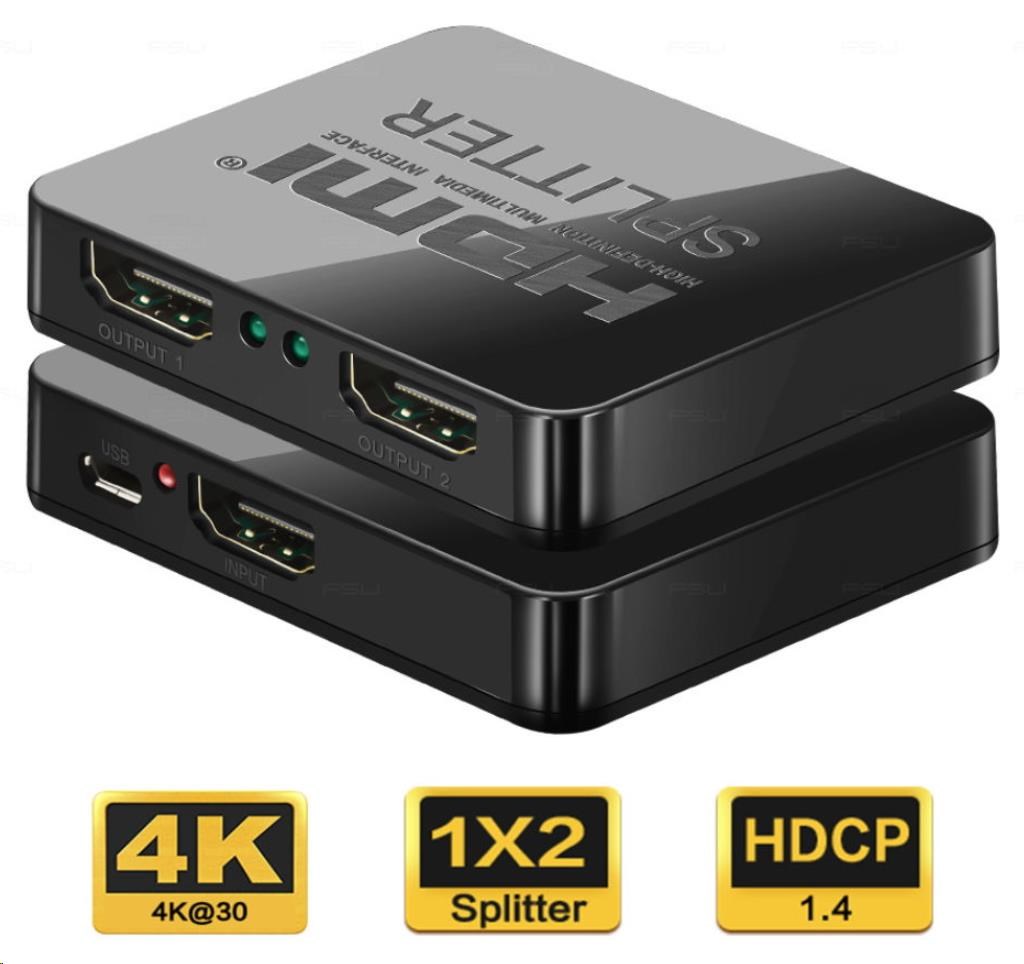 PREMIUMCORD HDMI splitter 1-2 porty,  napájanie USB,  4K,  FULL HD,  3D0 