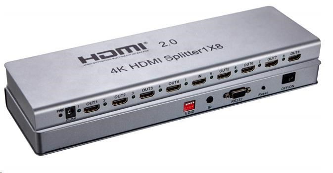 PremiumCord HDMI 2.0 rozdeľovač 1-8 portov,  4K x 2K/ 60Hz,  FULL HD,  3D0 