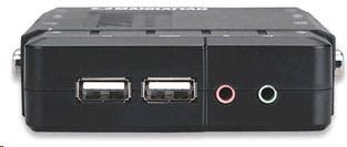 MANHATTAN KVM prepínač 4 porty,  USB,  audio,  integrované káble5 