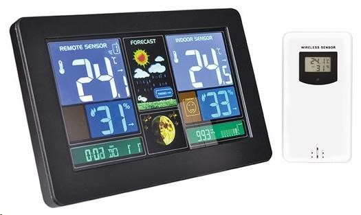 Solight TE81 meteostanice,  extra velký barevný LCD,  teplota,  vlhkost,  tlak,  RCC,  USB nabíjení,  černá1 