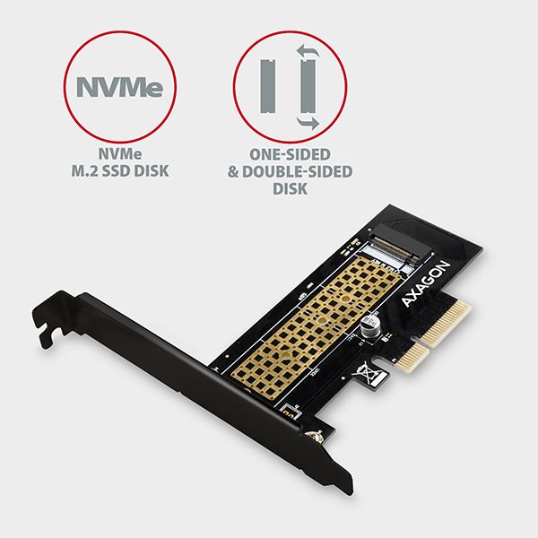 AXAGON PCEM2-N,  PCIe x4 - M.2 NVMe M-key slot adaptér,  vrátane. LP3 