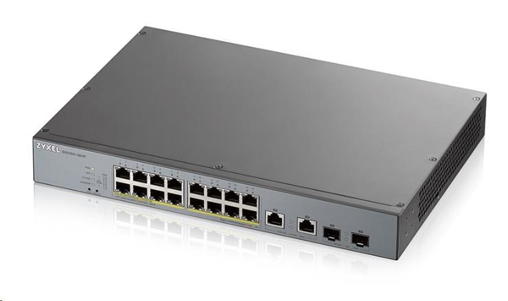 Zyxel GS1350-18HP 18portový inteligentný spravovaný CCTV PoE switch,  dlhý dosah,  250W,  16x GbE,  2x combo RJ45/ SFP0 