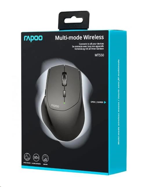 Bezdrôtová laserová myš RAPOO MT550,  viacrežimová: 2.4 GHz,  Bluetooth 3.0 & 4.0,  čierna4 