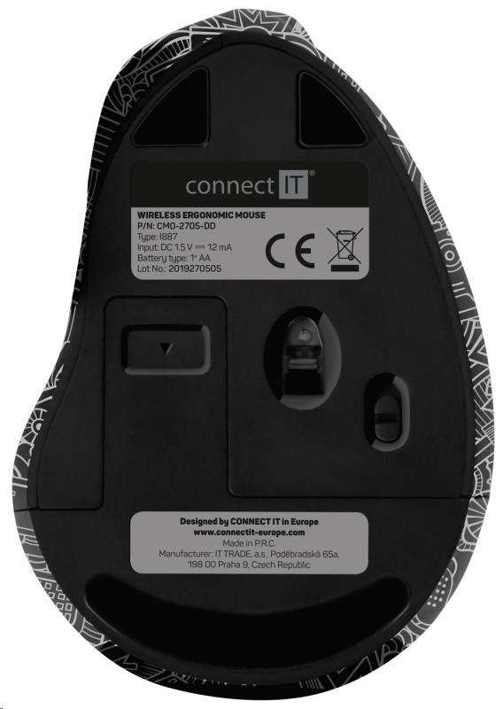 CONNECT IT FOR HEALTH ergonomická vertikálna myš DOODLE,  (+ 1x batéria AA zdarma),  bezdrôtová7 