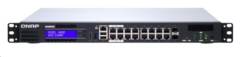 QNAP QGD-1600P-8G (4C/ Celeron J4115/ 1, 8-2, 5 GHz/ 8GBRAM/ 2xSATA/ 14xGbE/ 2xGbE+SFP/ 1xUSB3.0/ 2xUSB2.0/ 2xPCIe/ 1xHDMI/ PoE)0 