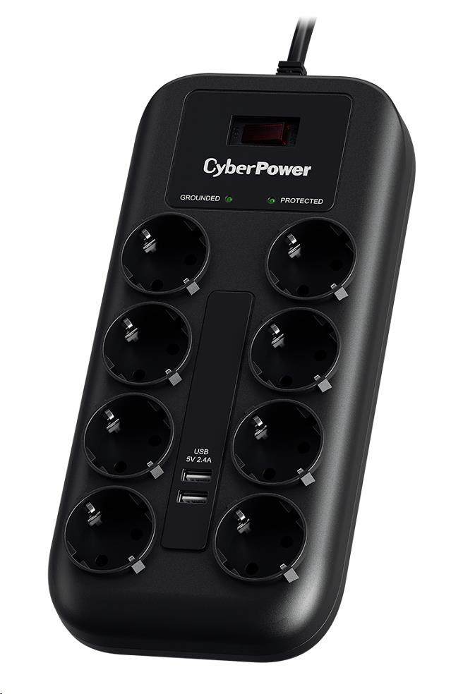 CyberPower Surge Buster™ 8 zásuviek, 2xUSB, 1.8m, nemecký, nový0 