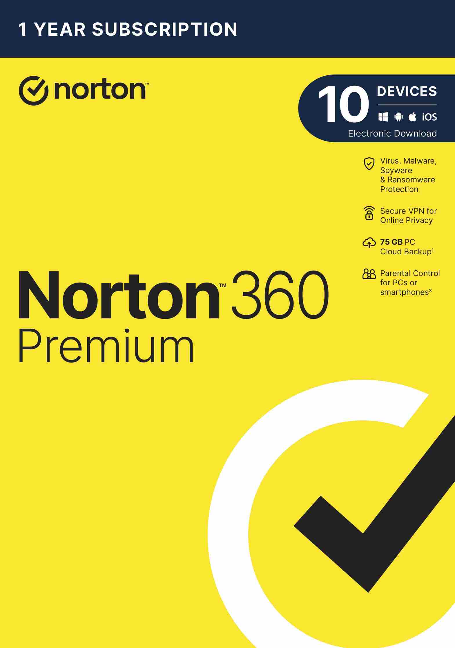 NORTON 360 PREMIUM 75GB +VPN 1 používateľ pre 10 zariadení na 1 rok ESD1 