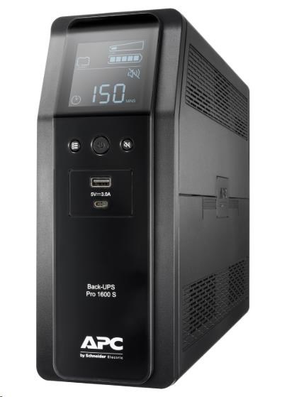 APC Back UPS Pro BR 1600VA,  sínusová vlna,  8 výstupov,  AVR,  LCD rozhranie (960W)0 