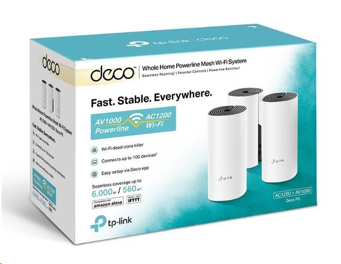 TP-Link Deco P9(3-pack) Powerline WiFi5 Mesh (AC1200+AV1000,2,4GHz/5GHz, 2xGbELAN/WAN)4 