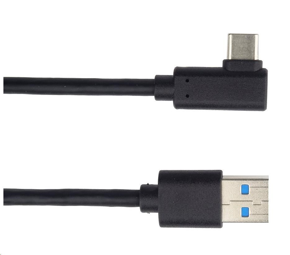 PREMIUMCORD Kábel USB typ C/ M so zahnutým konektorom 90° - USB 3.0 A/ M,  3m0 
