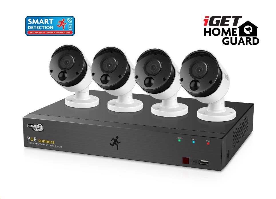 iGET HOMEGUARD HGNVK85304 PoE kamerový systém s detekciou pohybu SMART,  8-kanálový FullHD NVR + 4x FullHD vonkajšia kam0 