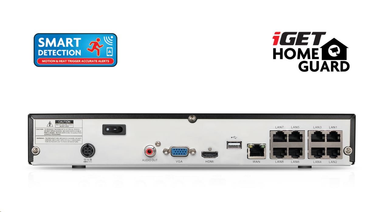 iGET HOMEGUARD HGNVK85304 PoE kamerový systém s detekciou pohybu SMART,  8-kanálový FullHD NVR + 4x FullHD vonkajšia kam1 