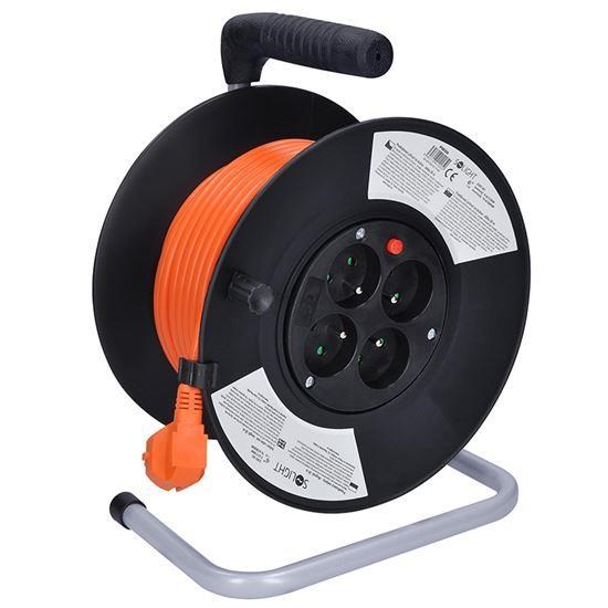 Solight prodlužovací přívod na bubnu,  4 zásuvky,  20m,  oranžový kabel,  3x 1, 5mm20 