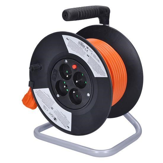 Solight prodlužovací přívod na bubnu,  4 zásuvky,  20m,  oranžový kabel,  3x 1, 5mm22 