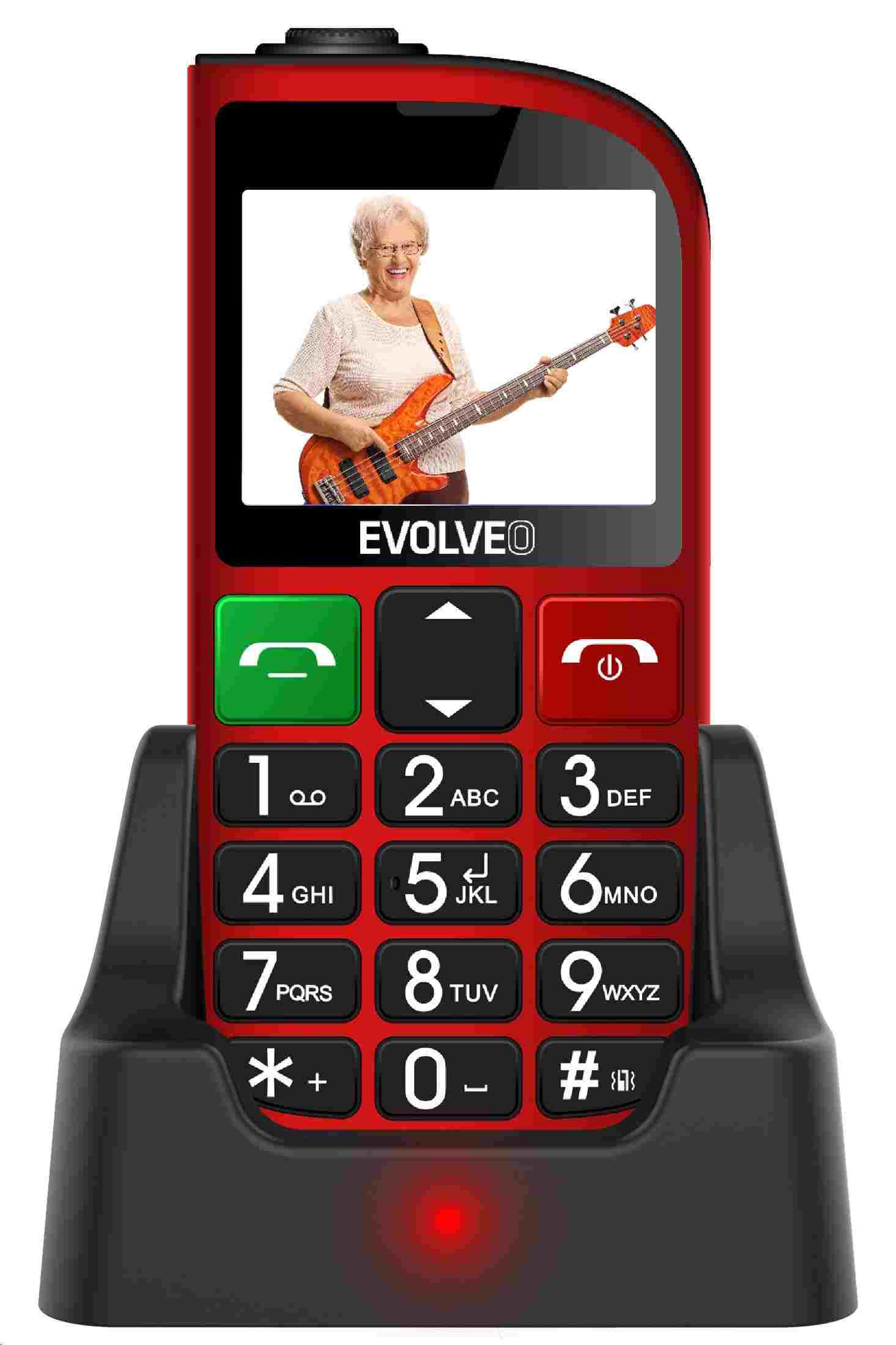 EVOLVEO EasyPhone FM,  mobilný telefón pre seniorov s nabíjacím stojanom (červený)0 