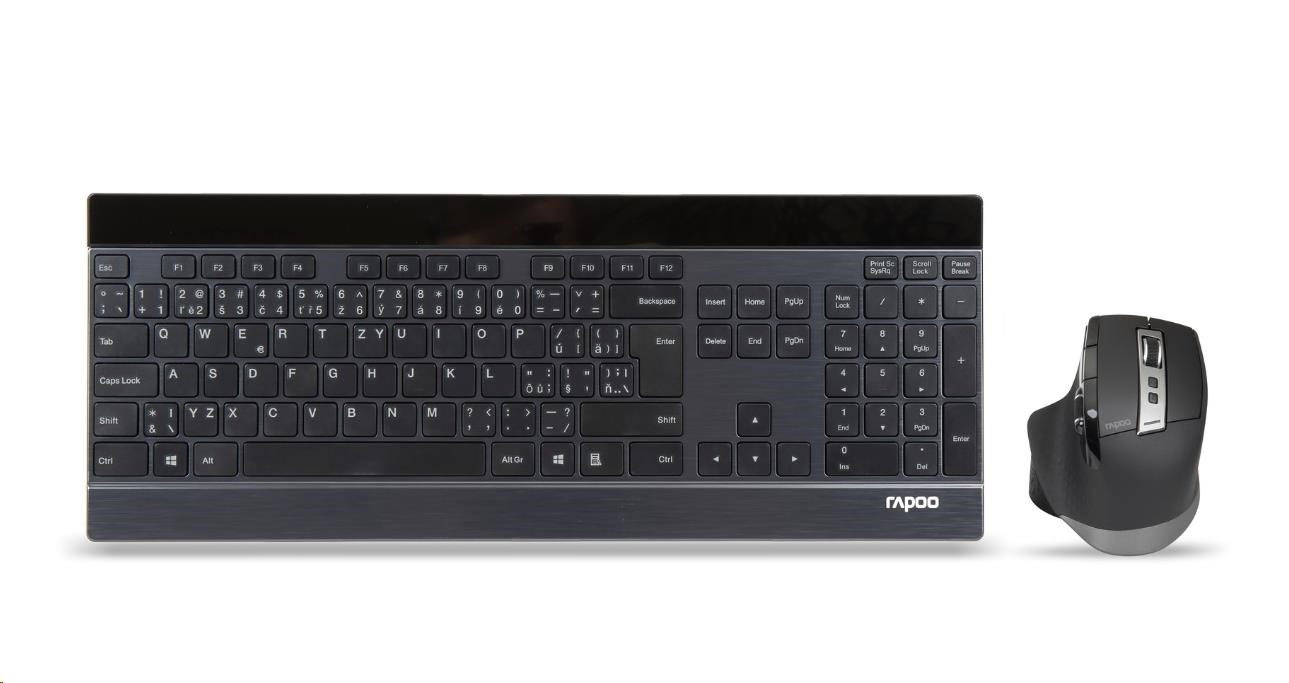 Súprava klávesnice a myši RAPOO 9900M multirežimová bezdrôtová ultratenká CZ/ SK,  čierna5 