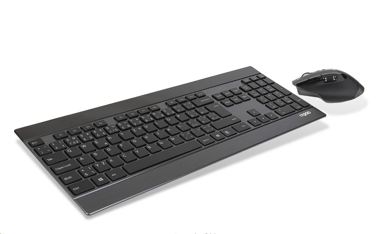 Súprava klávesnice a myši RAPOO 9900M multirežimová bezdrôtová ultratenká CZ/ SK,  čierna1 