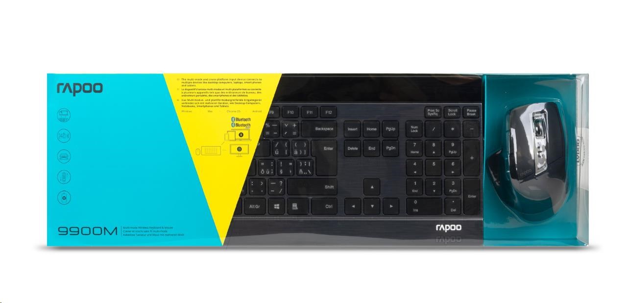 Súprava klávesnice a myši RAPOO 9900M multirežimová bezdrôtová ultratenká CZ/ SK,  čierna4 