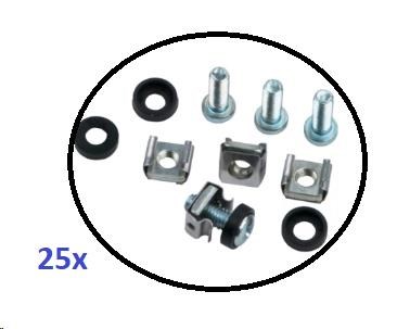 Montážní sada M6 do rozvaděčů - 25ks (100x šroubek + 100x matka + 100x podložka),  délka šroubu 20mm0 