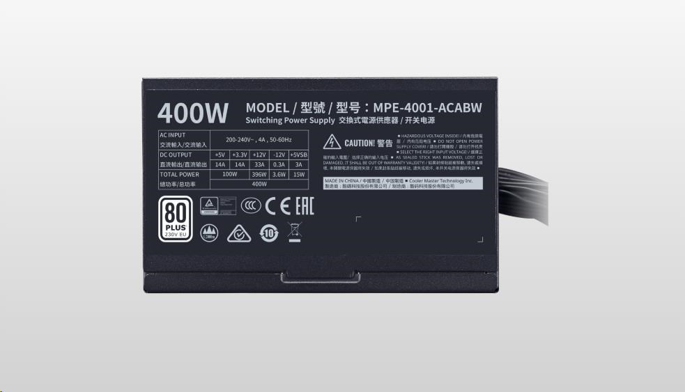Cooler Master zdroj MWE White 400W V2,  120mm,  80+4 