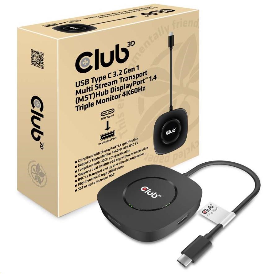 Club3D Video hub MST (Multi Stream Transport) USB-C 3.2 Gen1 na 3x DisplayPort 1.4 4K60Hz3 