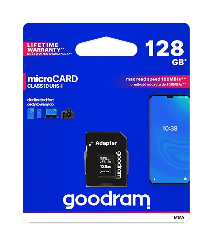 Karta GOODRAM MicroSDXC 128GB M1AA,  UHS-I Class 10,  U1 + adaptér0 