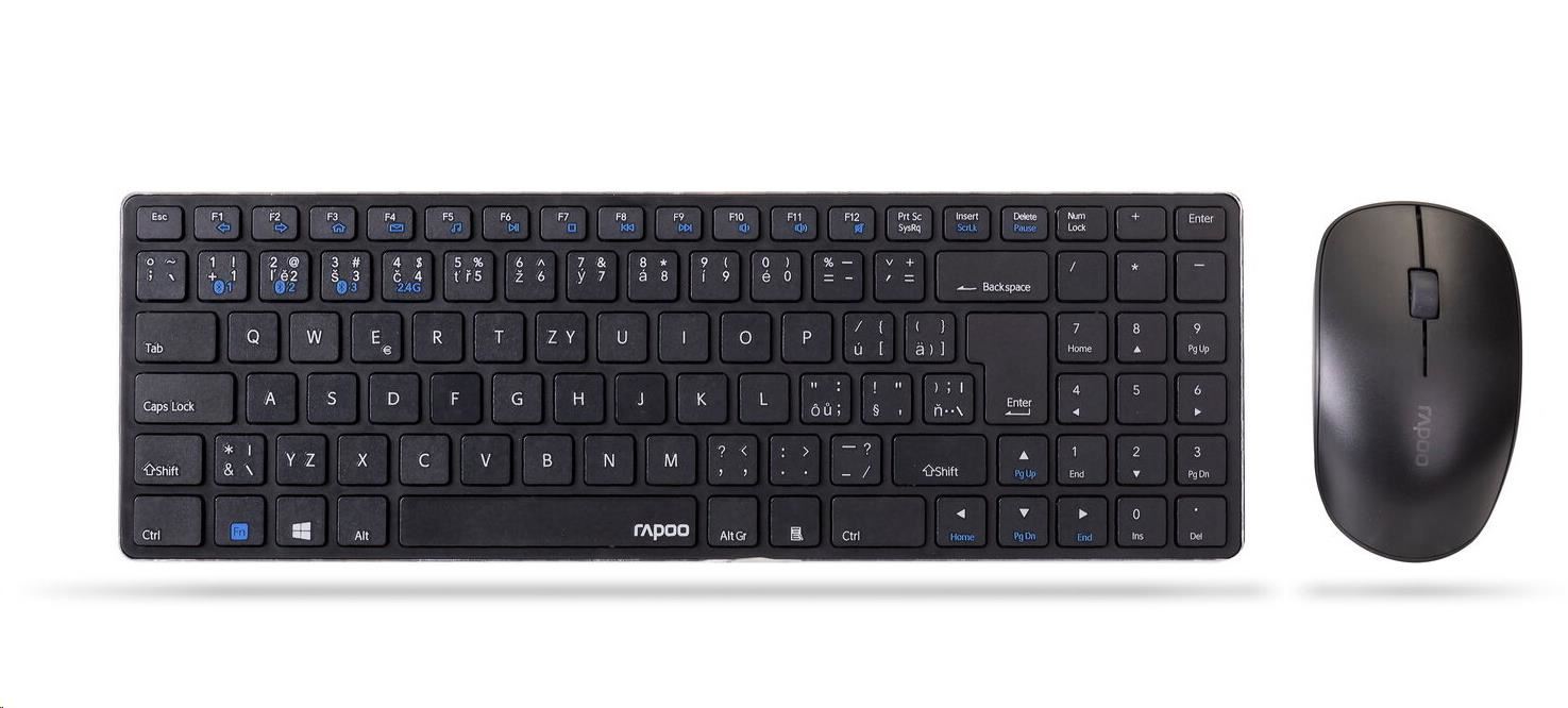 Súprava klávesnice a myši RAPOO 9300M,  bezdrôtová viacrežimová tenká myš a ultratenká klávesnica,  čierna5 