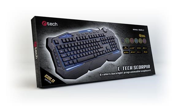 C-TECH klávesnice SCORPIA V2 (GKB-119), herní, CZ/SK, 7 barev podsvícení, programovatelná, černá, USB11 