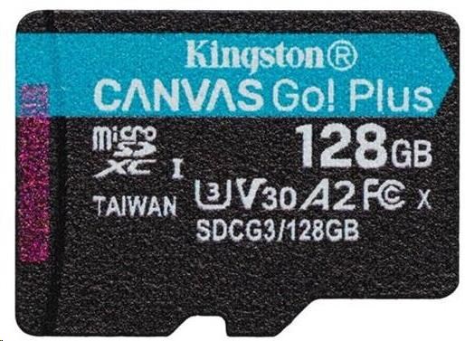 Kingston MicroSDXC karta 128GB Canvas Go! Plus,  R:170/ W:90MB/ s,  Class 10,  UHS-I,  U3,  V30,  A20 