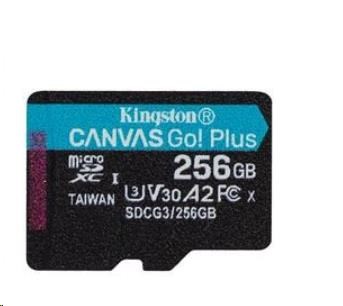 Kingston MicroSDXC karta 256GB Canvas Go! Plus,  R:170/ W:90MB/ s,  Class 10,  UHS-I,  U3,  V30,  A20 