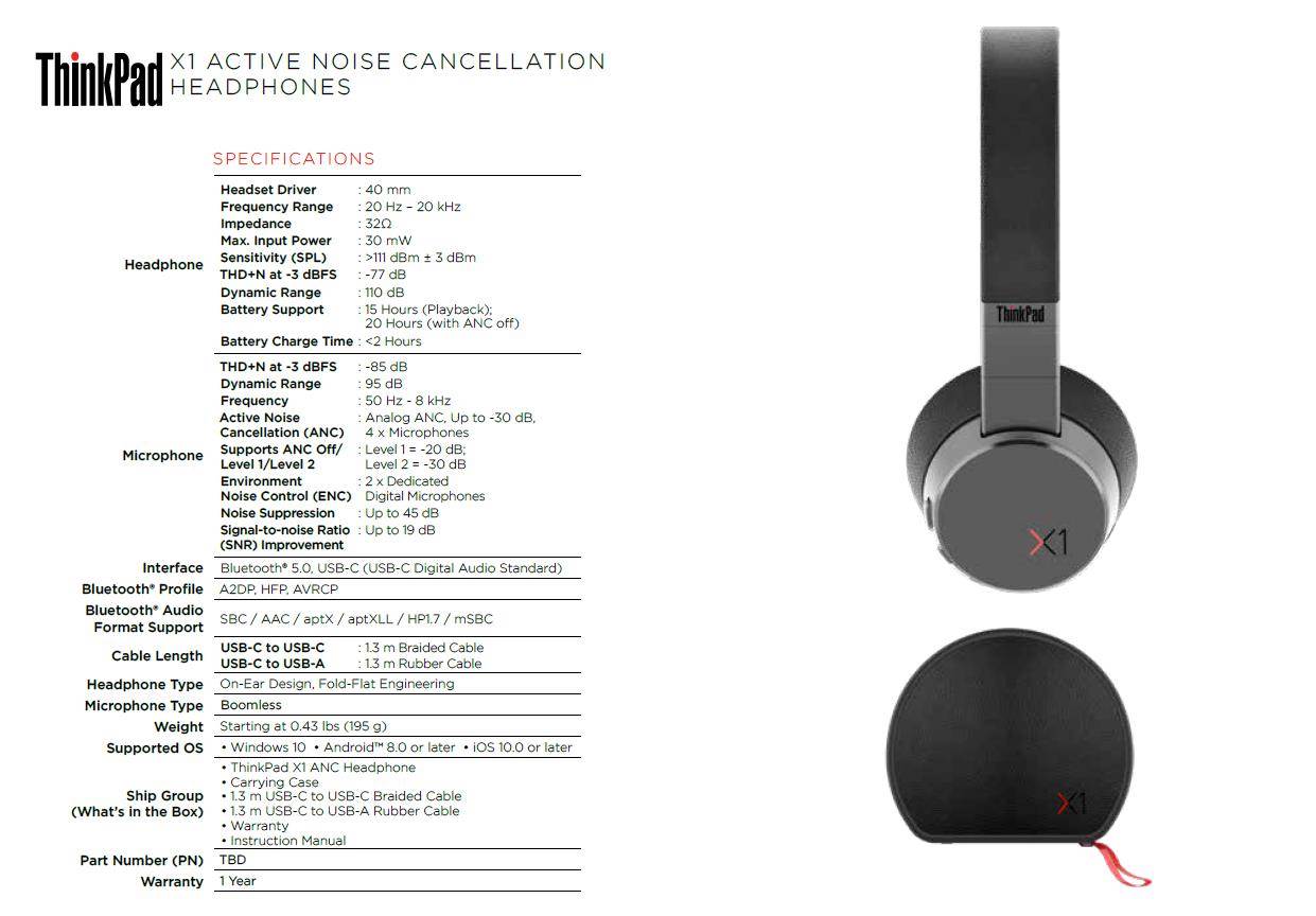 LENOVO sluchátka ThinkPad X1 Active Noise Cancellation Headphone - bezdrátové sluchátka, mic., potlačení šumu (ENC), ANC7 