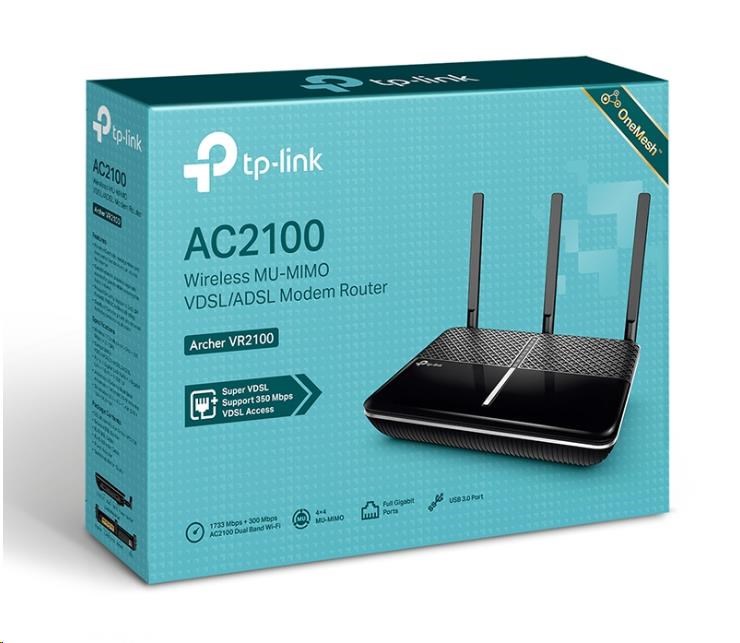 TP-Link Archer VR2100 OneMesh WiFi5 VDSL2/ ADSL router (AC2100,  2, 4GHz/ 5GHz,  3xGbELAN, 1xGbELAN/ WAN, 1xRJ11,  1xUSB3.0)2 