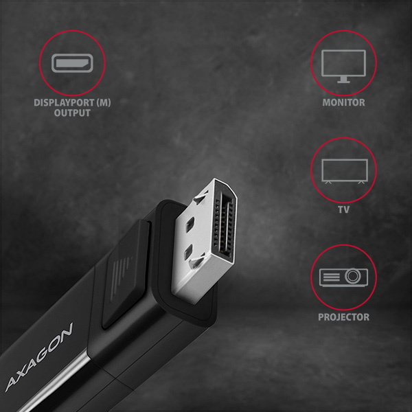 AXAGON RVC-DPC,  redukcia /  kábel USB-C -> DisplayPort 1.8 m,  4K/ 60 Hz2 