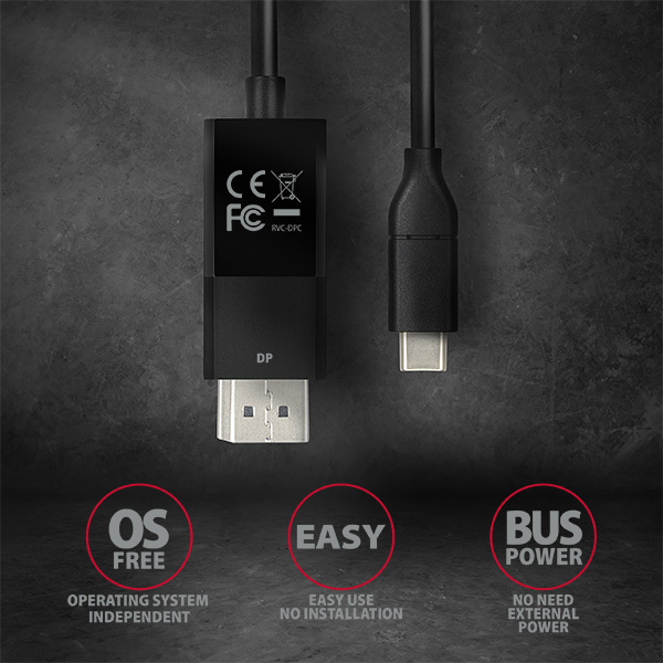 AXAGON RVC-DPC,  redukcia /  kábel USB-C -> DisplayPort 1.8 m,  4K/ 60 Hz4 