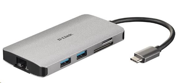 Rozbočovač D-Link DUB-M810 8 v 1 USB-C s rozhraním HDMI/ ternetom/ čítačkou kariet/ prívodom napájania2 