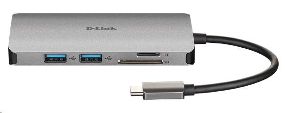 Rozbočovač D-Link DUB-M810 8 v 1 USB-C s rozhraním HDMI/ ternetom/ čítačkou kariet/ prívodom napájania0 
