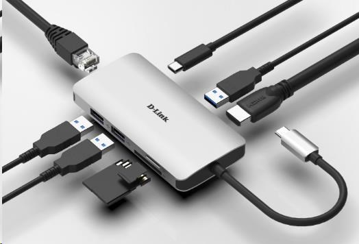 Rozbočovač D-Link DUB-M810 8 v 1 USB-C s rozhraním HDMI/ ternetom/ čítačkou kariet/ prívodom napájania3 
